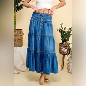 Blue Button-Front Maxi Skirt by Vervet